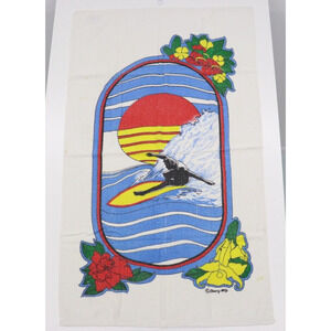 Vintage 1980’s Beach Towel Miami Hawaii Surfer Design 100% Cotton 50” X 29” RAD!
